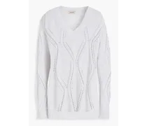 Sequin-embellished metallic linen-blend sweater - Gray