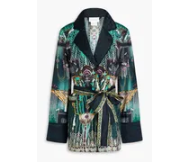 Embellished printed silk-twill and satin jacket - Green
