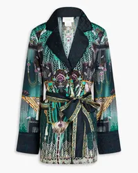 Camilla Embellished printed silk-twill and satin jacket - Green Green