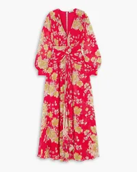 RIXO Meera gathered floral-print crepon maxi dress - Red Red