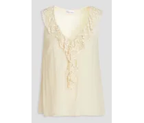 Guipure lace-trimmed crepe top - White