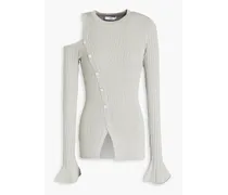 Asymmetric cutout ribbed-knit sweater - Gray