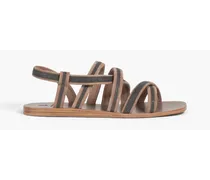 Bead-embellished suede sandals - Neutral
