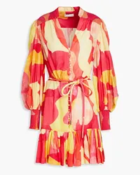 Rebecca Vallance Toretta belted printed cotton-voile mini dress - Orange Orange