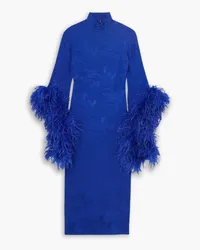 Taller Marmo Toile Del Rio feather-trimmed satin-jacquard midi dress - Blue Blue