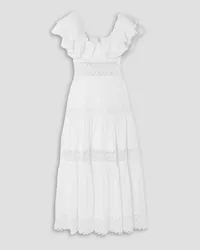 Charo Ruiz Florence ruffled guipure lace-trimmed cotton-blend voile maxi dress - White White