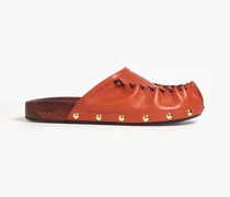 Studded whipstitched leather mules - Brown