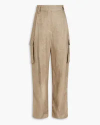 Brunello Cucinelli Pleated metallic linen-blend tapered pants - Neutral Neutral