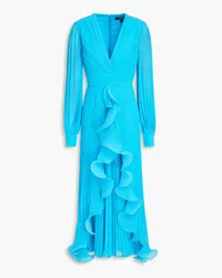 Badgley Mischka Ruffled pleated georgette midi dress - Blue Blue