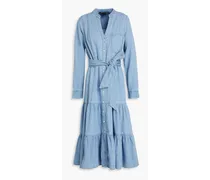 Veronica Beard Kova belted tiered denim midi dress - Blue Blue