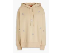 Lesly crystal-embellished cotton-blend fleece hoodie - Neutral