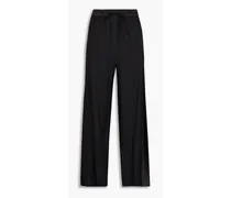 Satin-paneled twill wide-leg pants - Black