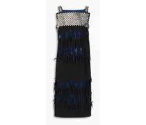 Laser-cut studded herringbone midi dress - Blue