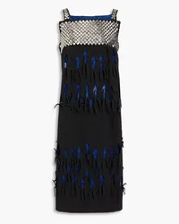 Maison Margiela Laser-cut studded herringbone midi dress - Blue Blue