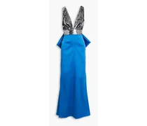 Topanga embellished duchesse-satin gown - Blue