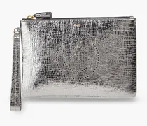 Perforated metallic cracked-leather pouch - Metallic
