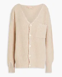 Marni Embroidered distressed ribbed wool cardigan - Neutral Neutral