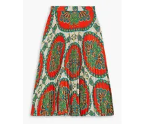 New Orleans pleated printed crepe midi skirt - Red