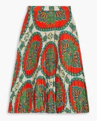 Etro New Orleans pleated printed crepe midi skirt - Red Red