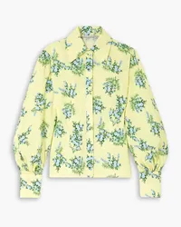 EMILIA WICKSTEAD Raven floral-print Swiss-dot cotton-blend seersucker blouse - Green Green