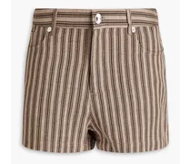 Striped cotton and linen-blend jacquard shorts - Neutral