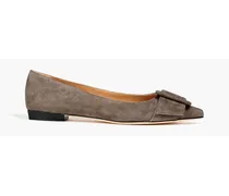 Buckled suede point-toe flats - Neutral