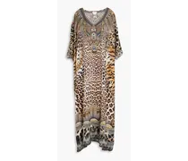Crystal-embellished leopard-print silk crepe de chine kaftan - Animal print