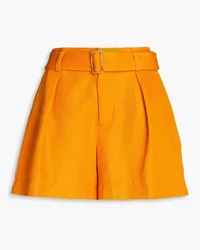 Vince Belted cotton and linen-blend twill shorts - Orange Orange