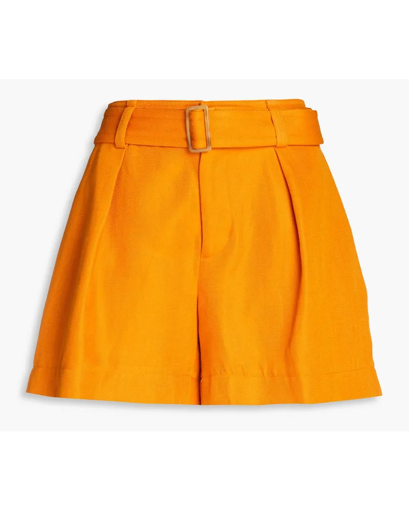 Vince Belted cotton and linen-blend twill shorts - Orange Orange