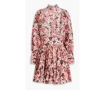 Gathered floral-print cotton mini shirt dress - Pink
