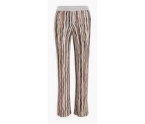 Sequin-embellished crochet-knit straight-leg pants - Brown