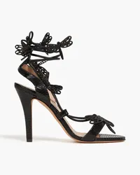 RED Valentino Appliquéd lizard-effect leather sandals - Black Black