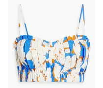 Crina pleated floral-print linen bustier top - Blue
