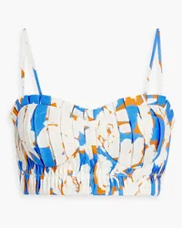 NICHOLAS Crina pleated floral-print linen bustier top - Blue Blue