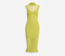 Layered ribbed tulle and stretch-knit midi dress - Yellow