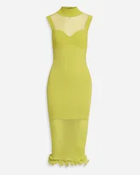 Hervé Léger Layered ribbed tulle and stretch-knit midi dress - Yellow Yellow