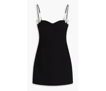 Crystal-embellished wool-blend crepe mini dress - Black