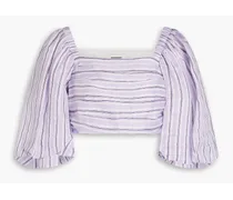 Cropped striped linen-blend gauze top - Purple