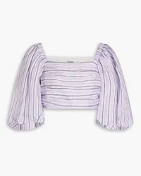 Sandro Cropped striped linen-blend gauze top - Purple Purple