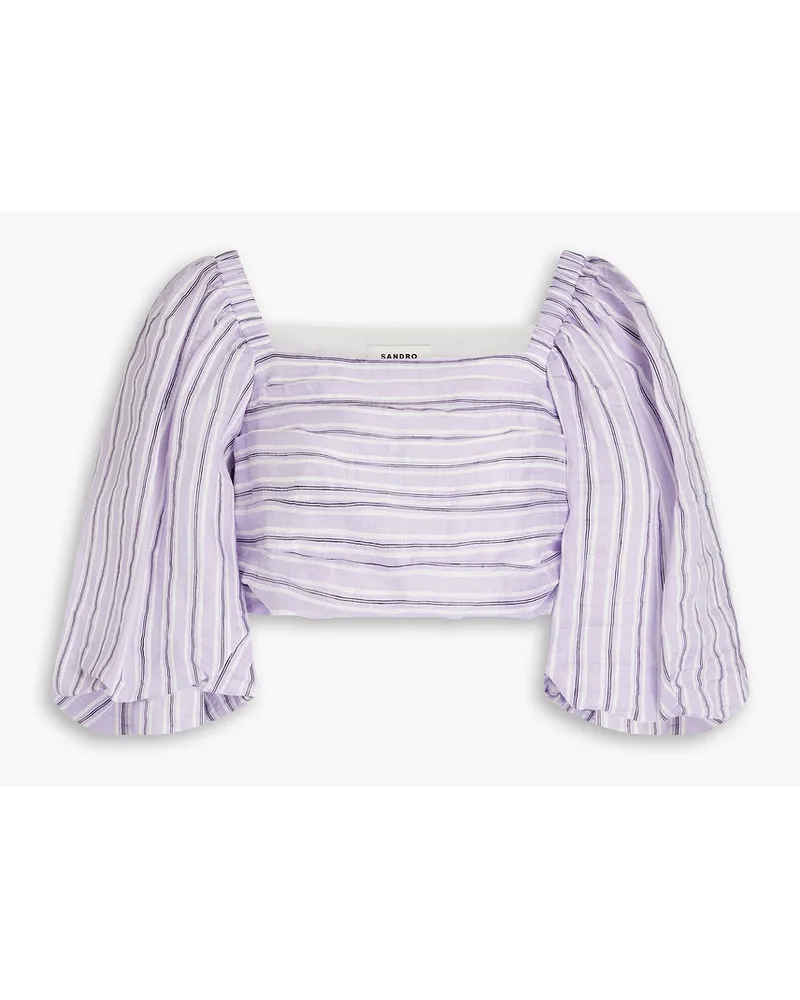 Sandro Cropped striped linen-blend gauze top - Purple Purple