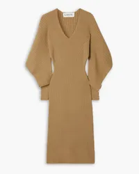 Lanvin Cutout embellished ribbed wool and cashmere-blend midi dress - Brown Brown