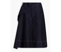 Layered draped striped wool and mohair-blend shorts - Blue