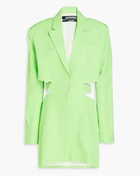 Jacquemus Bari neon cutout woven mini dress - Green Green