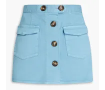 Skirt-effect button-detailed stretch cotton-twill shorts - Blue
