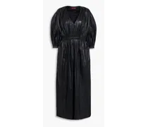 Pleated leather midi dress - Black