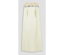 Embellished stretch-crepe gown - White