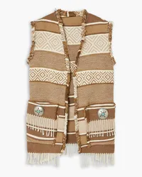 Fortela Diana fringed cotton and wool-blend jacquard vest - Brown Brown