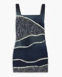 AHLUWALIA Frayed patchwork denim and denim-jacquard mini dress - Blue Blue