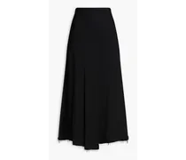 Frayed pleated crepe midi skirt - Black