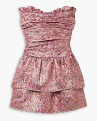 LoveShackFancy Acelin strapless gathered brocade mini dress - Pink Pink